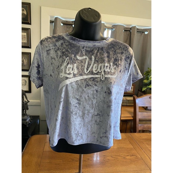 Popular Sports LAS VEGAS Lavender Crushed Velvet Belly Shirt Dancer Sz Sm EUC - Picture 2 of 7